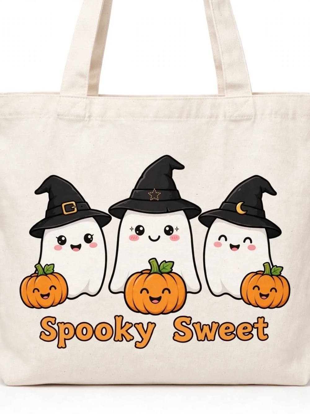 Spooky Sweet Kids Costume Tote — Cream Ghost & Pumpkin Design